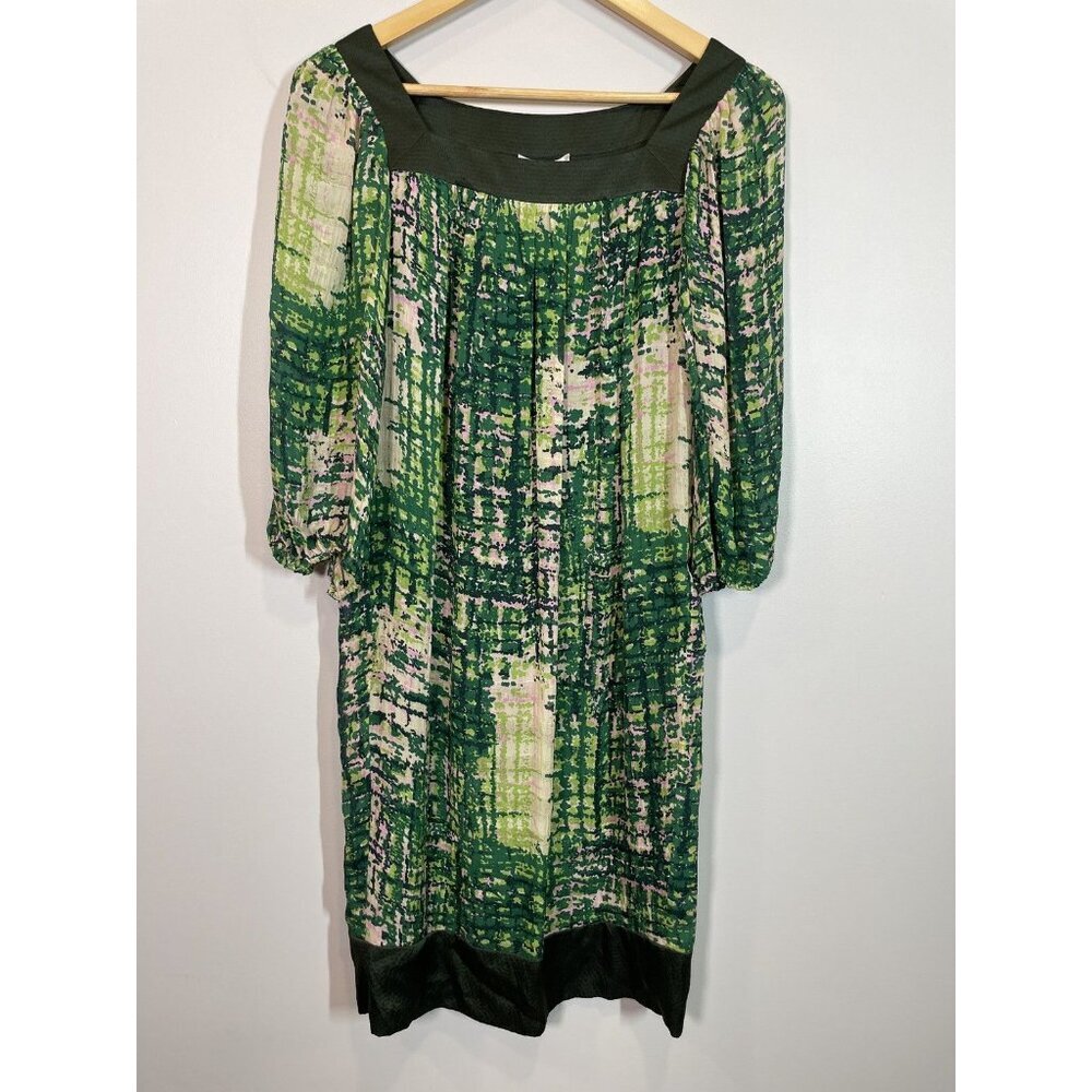 Badgley Mischka Women’s Balloon Sleeve Square Neck Silk Shift Dress Medium *READ